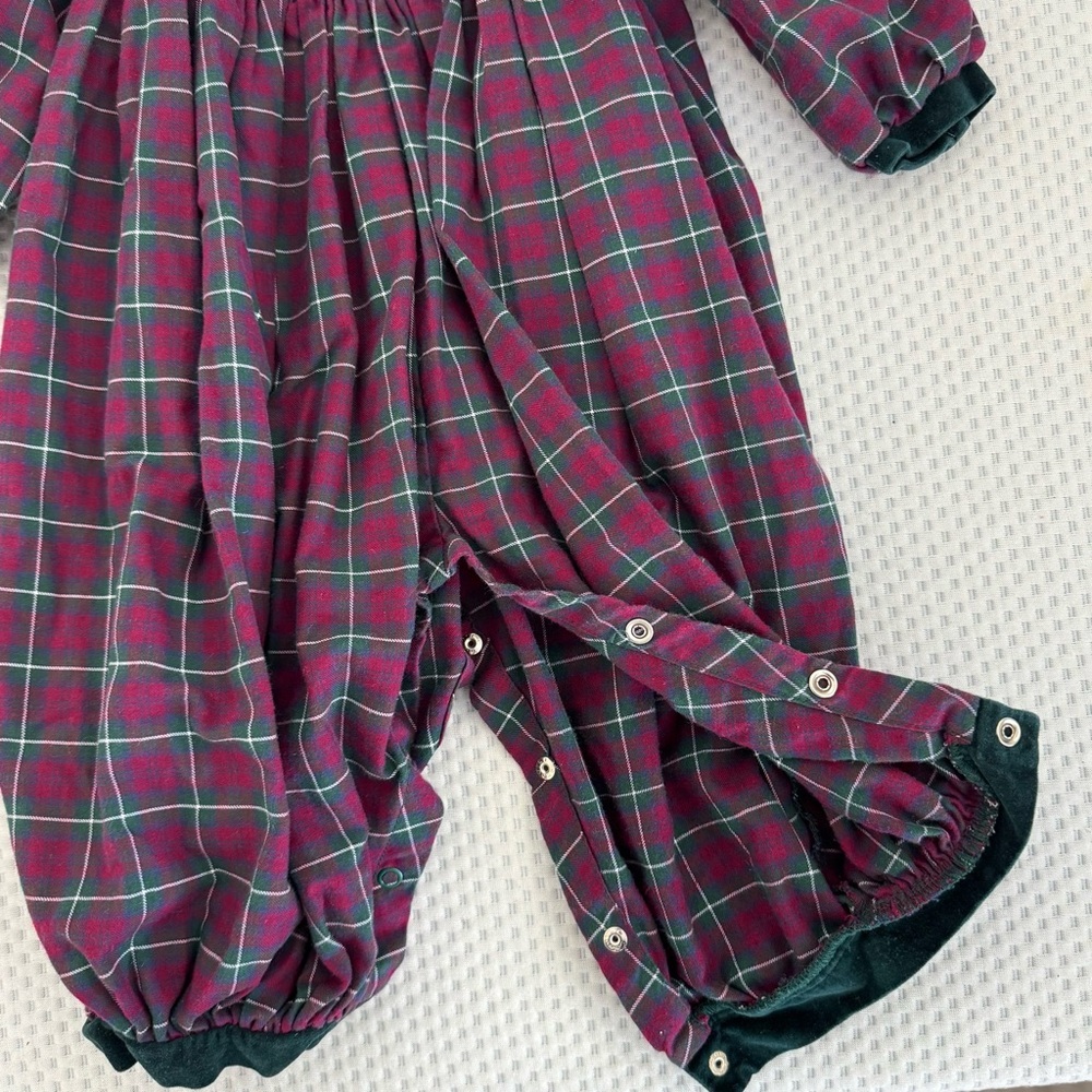 Vintage Carter’s Baby Long Sleeve Plaid Romper with White Floral Collar Size 12m - Picture 3 of 8